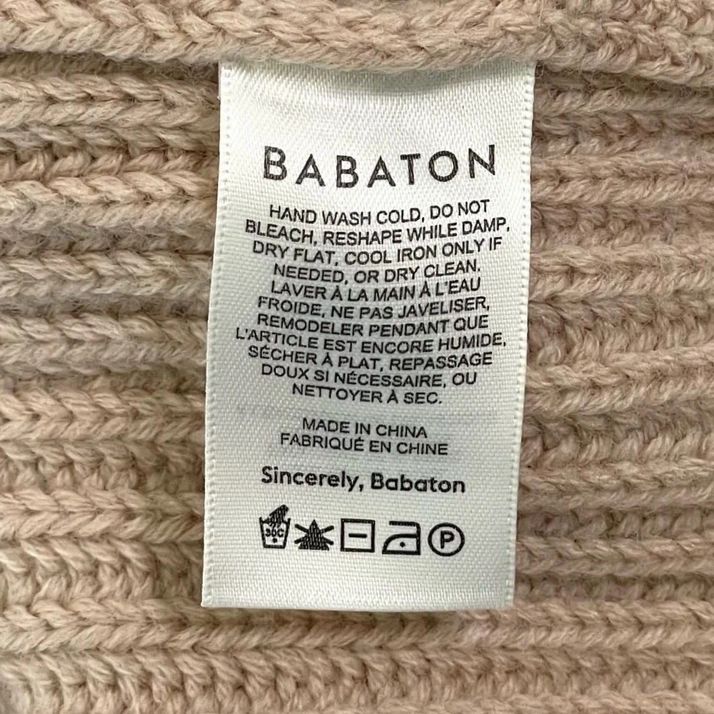 Aritzia Babaton Guell Funnel Neck Sweater Merino Wool Slouchy Turtleneck Camel L